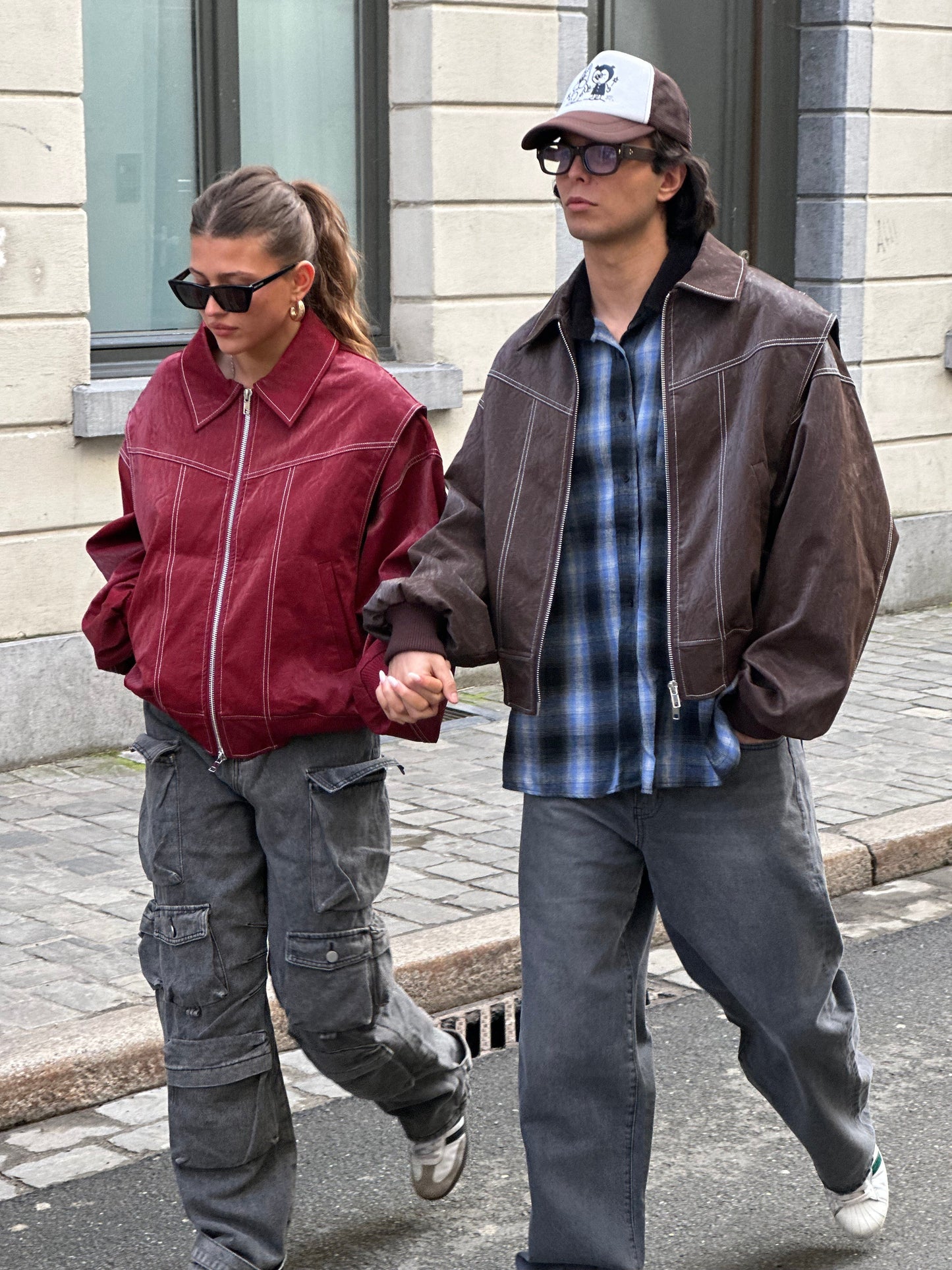 Oversized Contrast Stitch Jacket Red