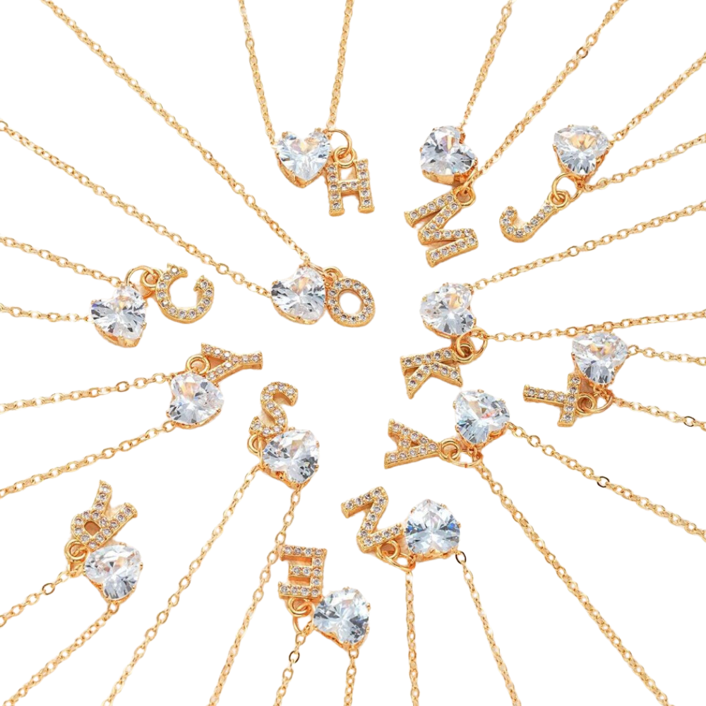 Anna Necklace - personalized letter with heart diamond