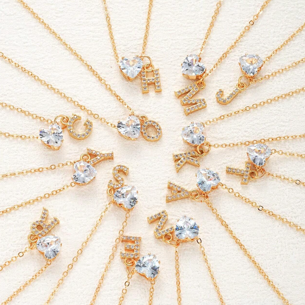 Anna Necklace - personalized letter with heart diamond