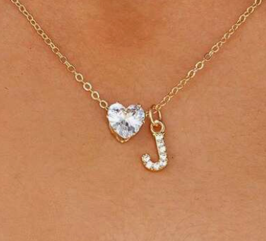 Anna Necklace - personalized letter with heart diamond