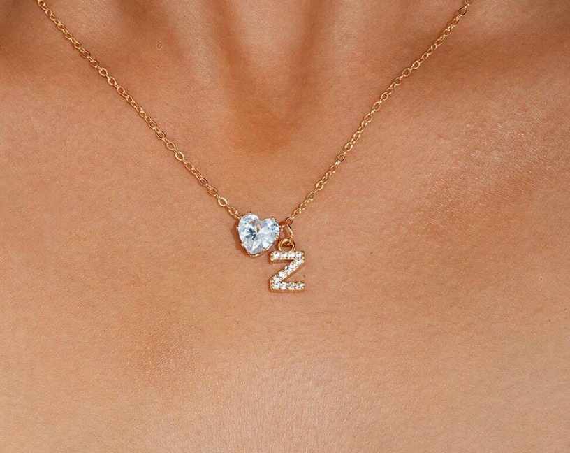 Anna Necklace - personalized letter with heart diamond