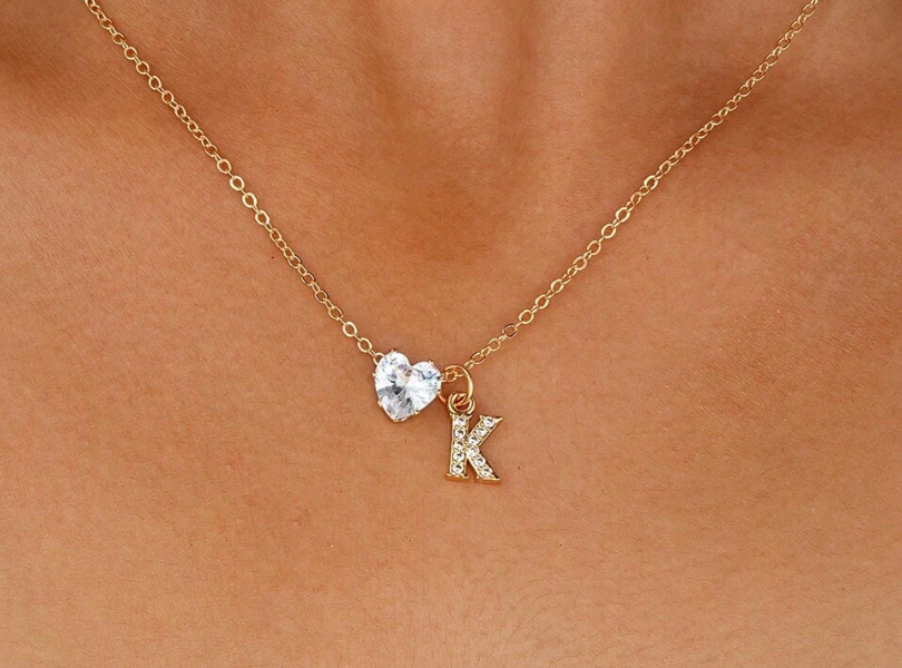 Anna Necklace - personalized letter with heart diamond