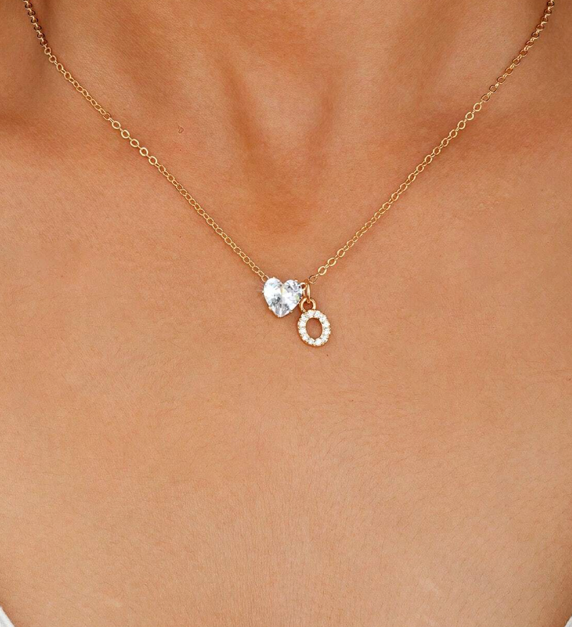 Anna Necklace - personalized letter with heart diamond