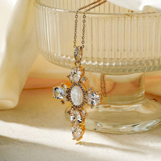 Psalms Necklace - Gold / White Emeralds