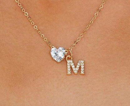 Anna Necklace - personalized letter with heart diamond