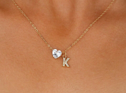 Anna Necklace - personalized letter with heart diamond