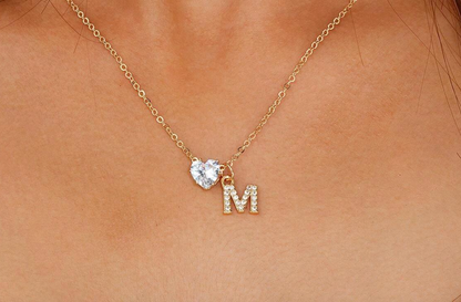 Anna Necklace - personalized letter with heart diamond