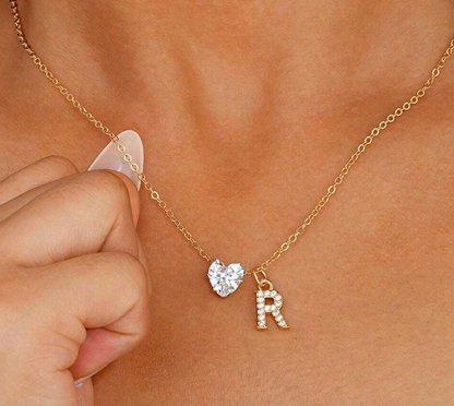 Anna Necklace - personalized letter with heart diamond
